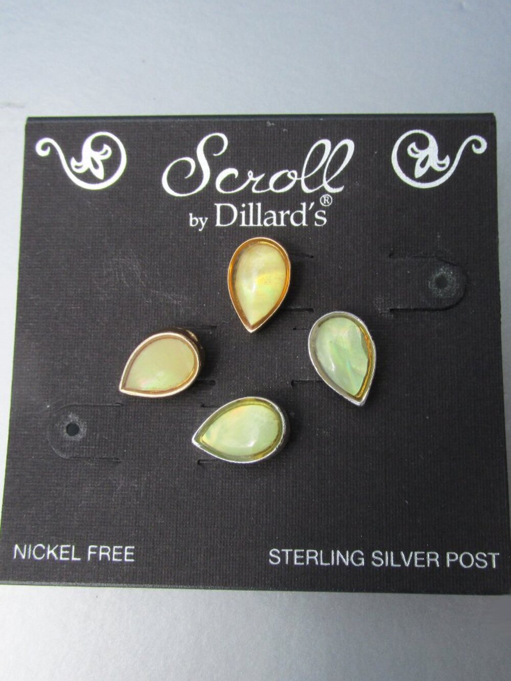 Scroll by Dillard's 2 Pair Mother-of-Pearl Sterling Stud Earrings, NEW On Card